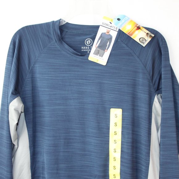 HANG TEN MENS UPF 50+ SUN TEE T SHIRT NWT LONG SLEEVE SZ SMALL BLUE GRAY POCKET - Picture 7 of 13